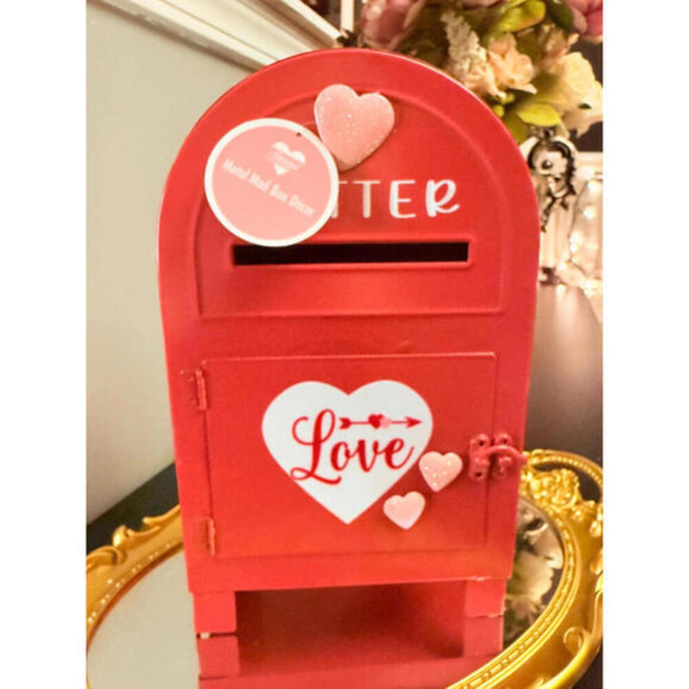 Metal Valentine Mailbox Decor Love Letters Mail Holder Romantic Tabletop NWT